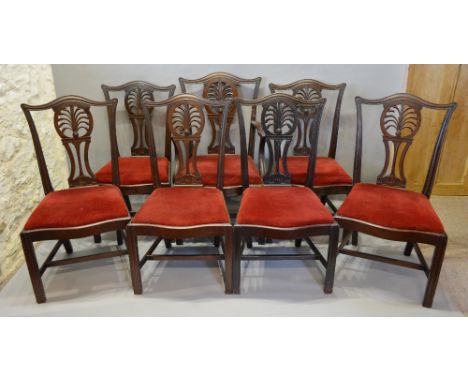 A Set of Seven 19th Century Mahogany Chippendale Style Dining Chairs (six plus one) each with a shaped pierced carved splat b