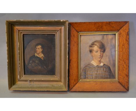 A 19th Century Oil On Board, Portrait of a Gentleman, together with another similar watercolour of a boy, 16 x 12 cms and 17 