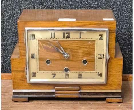 An Art Deco walnut mantel clock 