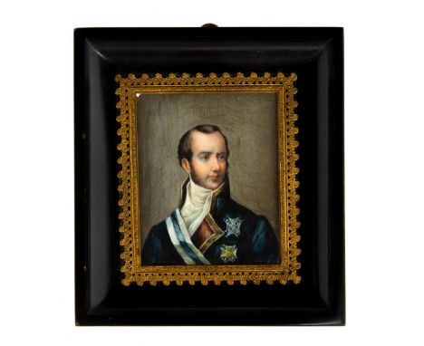 A 19th Century portrait miniature of a gentleman in military uniform wearing decorations, on ivory, dated 1836 verso, 7cm by 