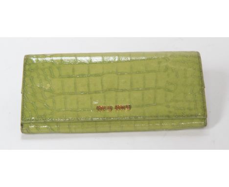 MIU MIU lime green crocodile print embossed bi fold purse/wallet, dimensions approx H 9 cm x W 19.5 cm  
