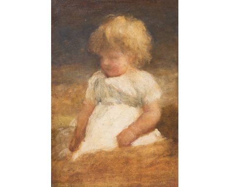 George Frederick Watts, R.A. (British, 1817-1904), portrait sketch of a young girl, seated three quarter length, in a white d