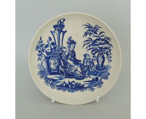 A Caughley saucer, printed blue and white, Mother and Child Pattern, circa 1780-1790, blue 'S', 12cm diameterProvenance:  the