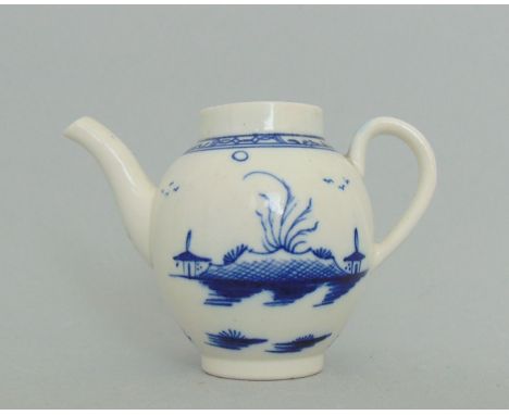 A Caughley porcelain miniature blue and white teapot,  Island Pattern, circa 1780, blue 'S', 7cm highProvenance: the Late Noe