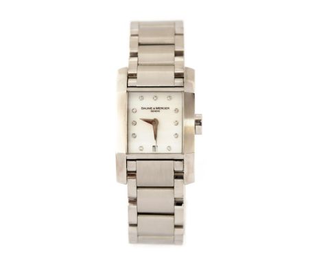 Baume & Mercier, a lady's steel Baume & Mercier Hampton wristwatch, 2cm square mother of pearl dial with dagger hands, diamon