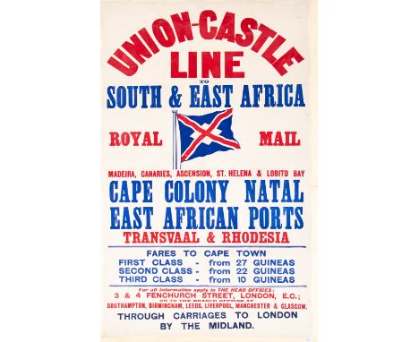 Origninal Edwardian Ocean Liner Travel Poster / Advertising / Midland Railway Interest: 'Union-Castle Line to South & East Af