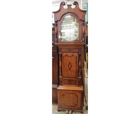 An early 19th Century eight day oak and mahogany cased longcase clock, the white enamelled dial inscribed 'Johnson Derby', th