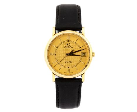 Omega, an 18ct gold gent's Omega De Ville wristwatch, 3cm circular dial with Roman numerals, dagger hands, date aperture at 3