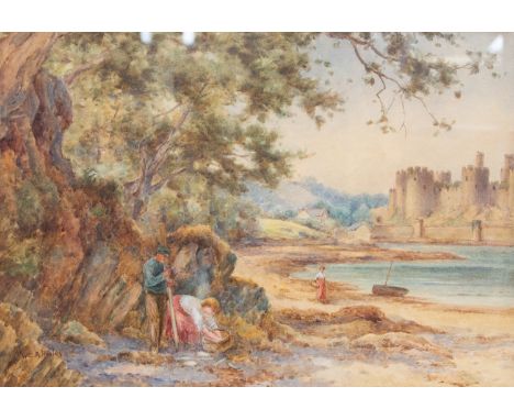 William R. Hoyles (British, 1870-1935), Conway Castle with fisherfolk in the foreground; two Welsh coastal landscapes, a pair
