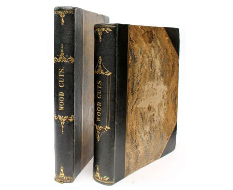 Two 19th-century scrapbooks of wood engravings and woodcuts, mostly taken from books, including Thomas Bewick "tale-pieces" a