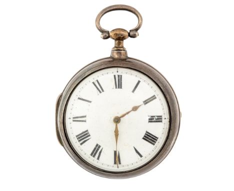 J. Hemlett of London, a William IV silver pair case pocket watch, 4.5cm white enamel dial with Roman numerals, movement No.28