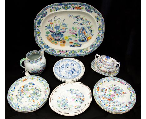 A series of early 19th Century Stephen Folch Ironstone china `Bamboo` pattern dinner ware, circa 1820, the majority printed u