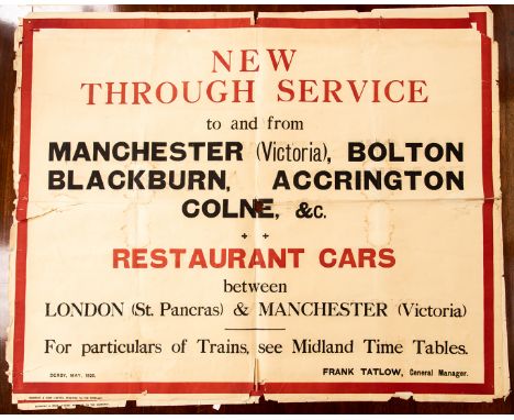 Original Edwardian Railway Information Posters / Midland Railway Interest: Large railway information poster, bold red & black