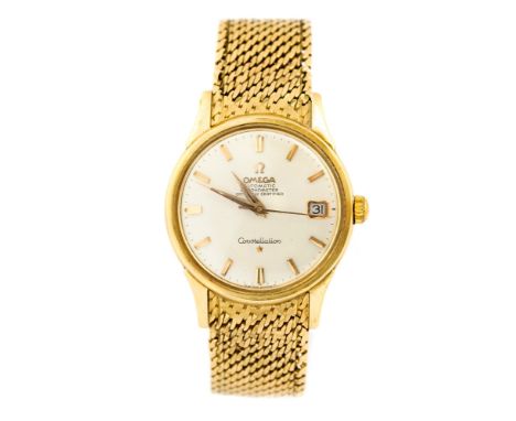 Omega, a circa 1960's gent's 18ct gold Omega automatic Constellation wristwatch, 3cm circular champagne dial with baton numer