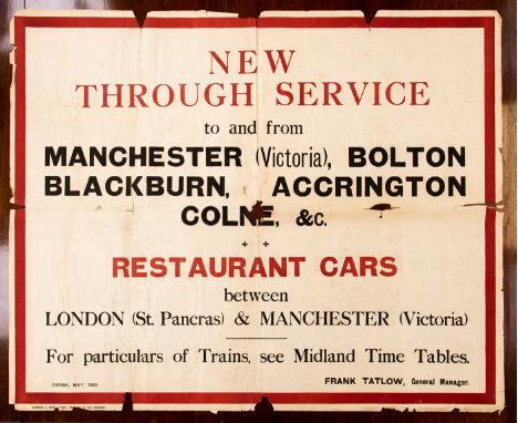 Original Edwardian Railway Information Posters / Midland Railway Interest: Large railway information poster, bold red & black
