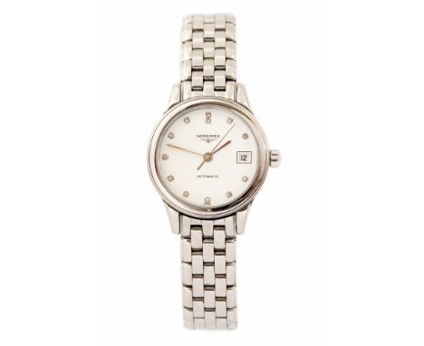 Longines, a lady's steel Longines Automatic Flagship wristwatch, 2cm circular white dial with diamond set numerals, date aper