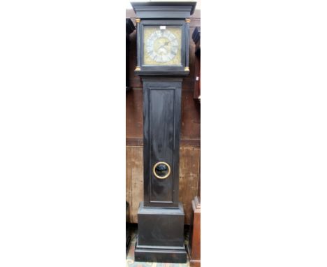 A George II ebonised 30 hour longcase clock, the glazed hood enclosing a silvered chapter dial with black Roman numerals, gil