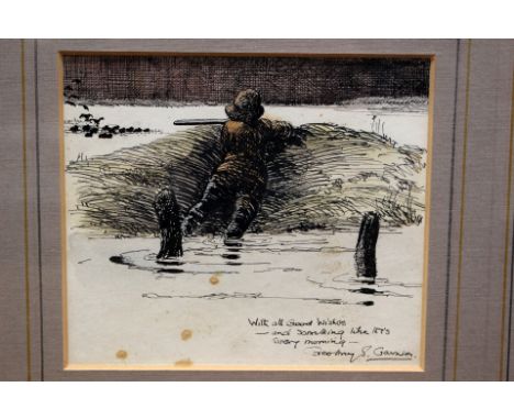 Geofrey Sneyd Garnier (British, 1889-1970), 'With all Good Wishes....', an illustration, signed l.r., pen and ink and wash, 1