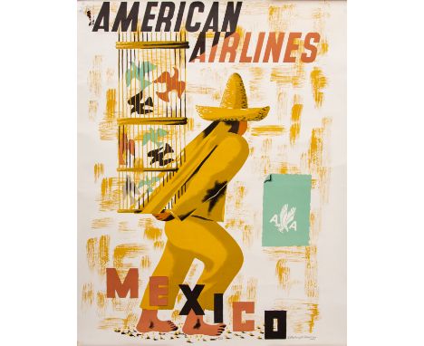 Original Vintage Travel/Tourism Poster: 'American Airlines - Mexico', colour lithograph designed by E. McKnight Kauffer. 95.5