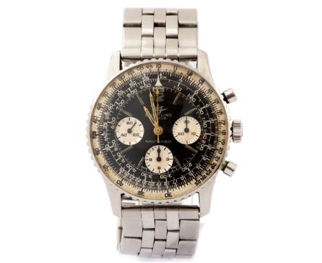 Breitling, a 1970's steel Breitling Navitimer chronograph wristwatch, 3.5cm circular black dial with triple subsidiary dials,