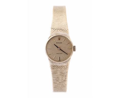 Rolex, a circa 1960-'s lady's 18ct white gold Rolex Precision wristwatch, 2cm circular textured dial with baton hands and num
