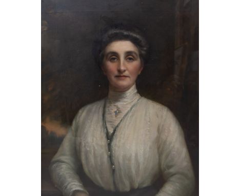 Ellis William Roberts (British, 1860-1930), portrait of Mrs Colin Roberts, bust length, wearing a white dress, signed and dat