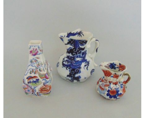 A small Masons square ovoid form vase, decorated with birds and flowers, along with a small Masons  Imari decorated Jug with 