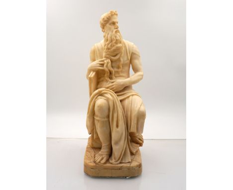 Moses, nach Michelangelo, Marmor, 19. Jh. thronende männliche Darstellung nach historischem Vorbild*, Plinthe mit Altersspure