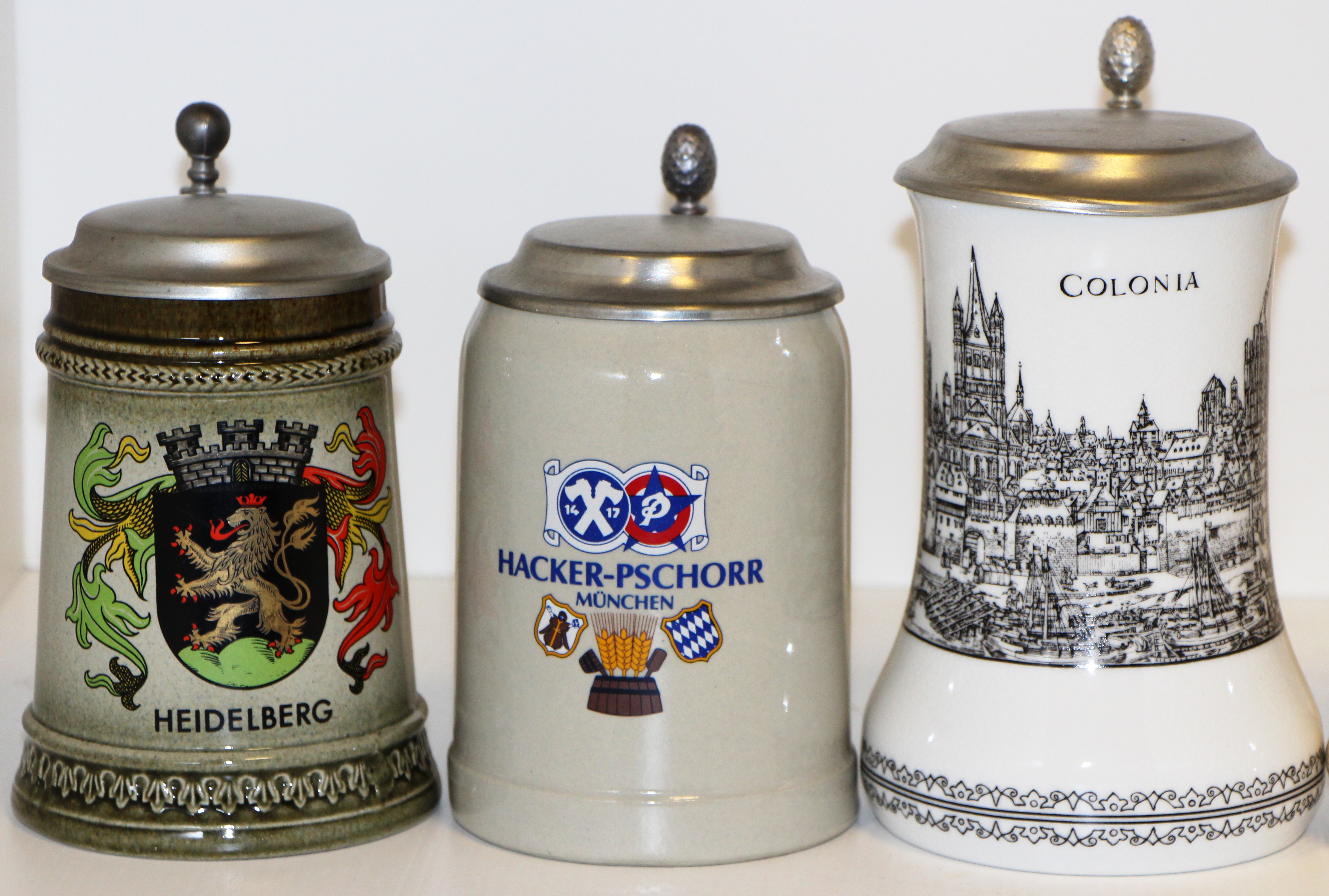 Six beer steins Gerz stein for Heidelberg, stamped Gerzit maker's