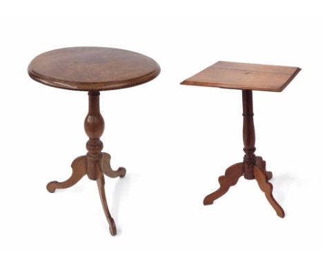 19th century circular mahogany tripod occasional table, upon a turned column with splayed supports, 20" diameter; together wi