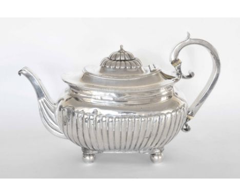 George III silver half fluted boat shaped teapot, maker Thomas Johnson, London 1810, 6" high, 24.7oz t approx 