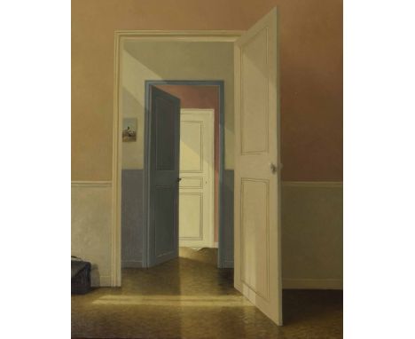 Anne Francois Coloumny (b. 1961) - 'La Dorte Close' sunlight shining on to a doorway in a room interior, signed, 'Coloumny, a