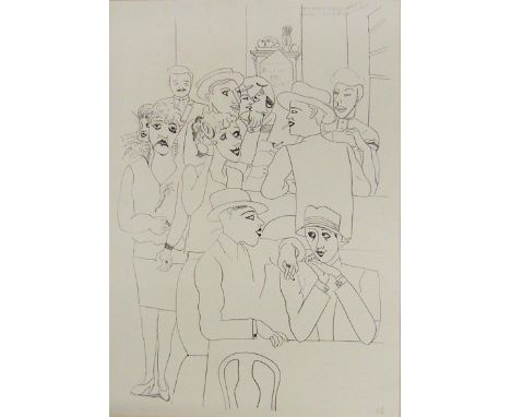 Edward Burra (1905-1976) - Figures at a bar, signed with initials, lithograph on wove paper, 16" x 11.25"