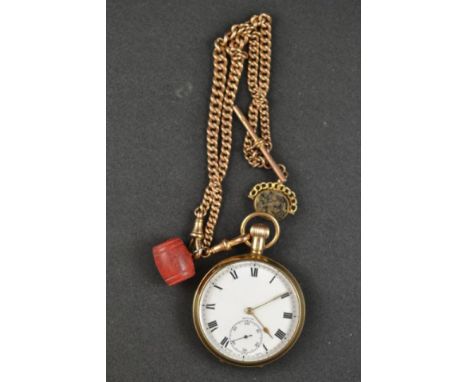 A gentleman's Zenith 9ct gold open face pocket watch, Birmingham 1927, Swiss lever movement, white enamel dial, subsidiary se