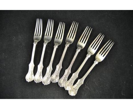 Seven Victoria pattern silver dessert forks, London 1891, maker Edward Hutton - approx total weight 436g/14 troy oz
 CONDITIO