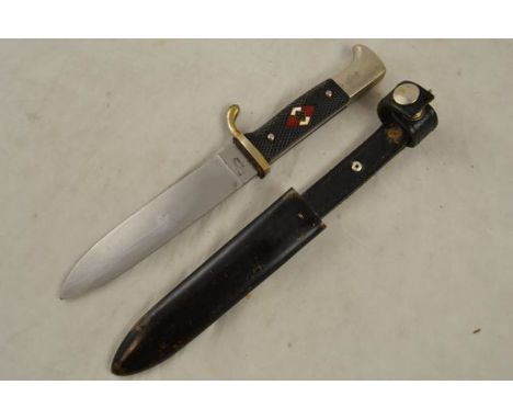 A German Hitler Youth dagger, metal scabbard, blade marked C.Jul.Herbertz, Solingen, checkered grip with HJ diamond, metal sh