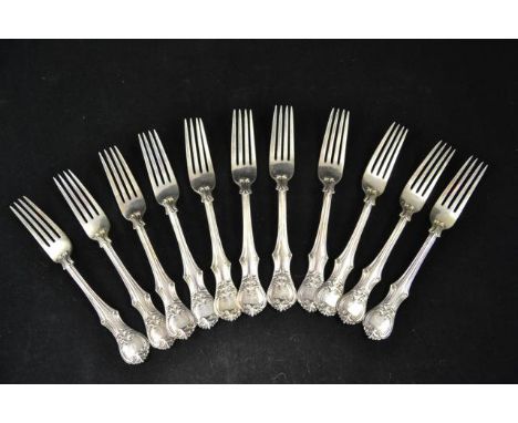 Eleven Victoria pattern silver table forks, London 1891, maker Edward Hutton - approx total weight 1113g/35.7 troy oz CONDITI