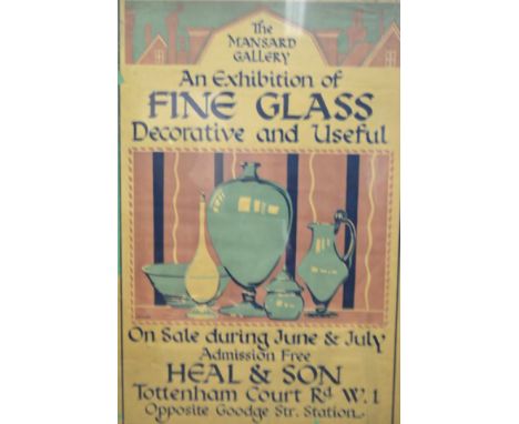 A V Fisher - An Exhibition of Fine Glass - 75x49cm coloured lithograph, published by The Dangerfield Printing Company for Hea