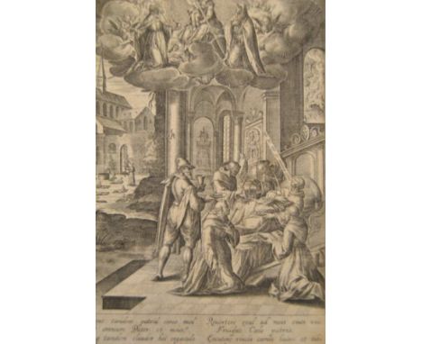 Johann Jenet - monochrome etching depicting religious scene, etching of trees after Corot, together with three other monochro