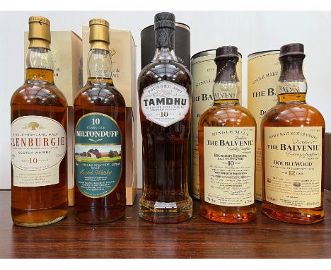 Single Malt Scotch Whisky, 5 bottles: Tamdhu, 10 Years Old, 70cl, 40%; The Balvenie Doublewood, Aged 12 Years, 70cl, 40%; The
