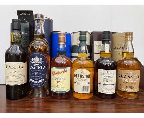 Single Malt Scotch Whisky, 12 Year Olds, 6 bottles: Deanston, Un-Chill Filtered, 70cl, 46.3%; Deanston, 70cl, 40%; Royal Brac