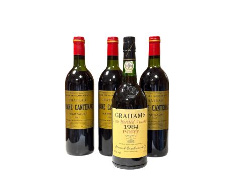 Chateau Brane-Cantenac, Margaux 1982, 3 bottles, (levels 2 upper shoulder, 1 top shoulder); Grahams LBV Port 1984, 1 bottle (