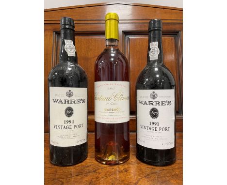 Warre's 1991 & 1994 Vintage Port, 2 bottles; Chateau Climens, Barsac 1er Cru 1997, 1 bottle