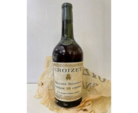 Croizet Grande Reserve Cognac 1928, with dated wax seal, small chip to wax capsule, level in shoulder, 1 bottle with box
