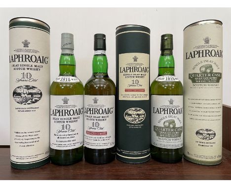 Laphroaig Single Islay Malt Scotch Whisky, 3 bottles: Quarter Cask, 48%, 70cl; and two 10 Year Olds - Cask Strength 55.7%, 70