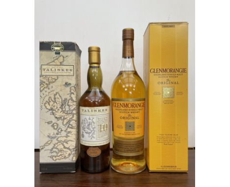 Talisker Single Malt Scotch Whisky, 10 year old Map label, level in shoulder, 45.8%, 70cl, box with partial tear; Glenmorangi