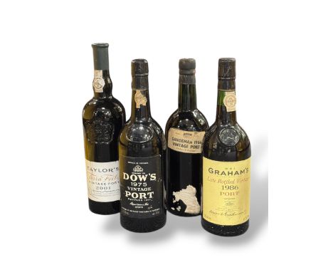 Four Vintage Ports: Sandeman 1966, Peatling &amp; Cawdron, level base of neck; Dow's 1975; Taylor's Quinta de Terra Feita 200