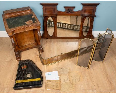 A variety of country house antique furniture to include one large brass fireguard (141 x 29cm), one smaller polished brass fi