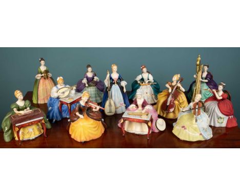 A collection of twelve limited edition Royal Doulton 'Lady Musicians' figures; to include: Chitarrone HN2700; Cello HM2331; F