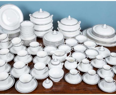 A Royal Doulton Ravenswood dinner service, with 12 dinner and dessert plates, eight soup bowls and saucers, tea and coffee cu